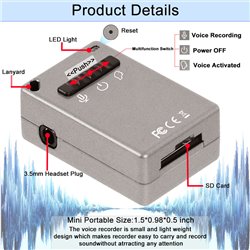 Digital Voice Recorder, 1 Key Recording Voice Activated Sound Recorder, Play Music or Recorded Sounds by 3.5 Plug Earphone 32GB